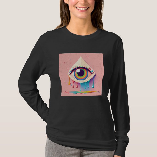 Camiseta Cute Rainbow Eye Illustration Colorful Tears Uniqu (Frente)