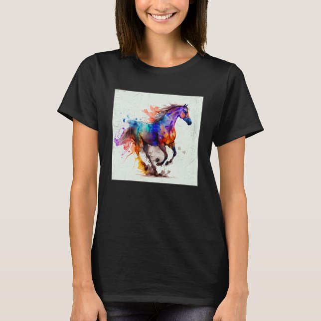 Camiseta Cute Rainbow Horse Paint Splatter Illustration Col (Frente)
