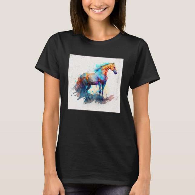 Camiseta Cute Rainbow Horse Paint Splatter Illustration Col (Frente)
