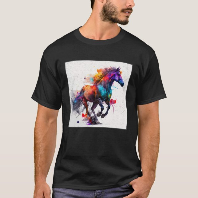 Camiseta Cute Rainbow Horse Paint Splatter Illustration Col (Frente)