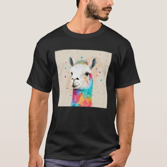 Camiseta Cute Rainbow Llama Paint Splatter Illustration Col (Frente)