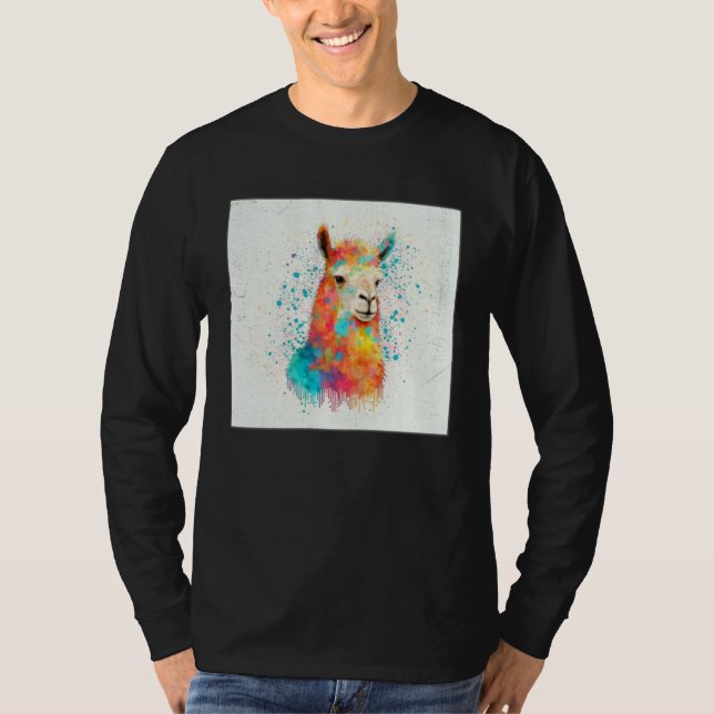 Camiseta Cute Rainbow Llama Paint Splatter Illustration Col (Frente)