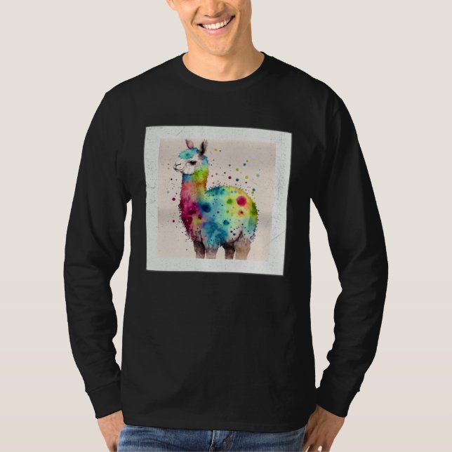 Camiseta Cute Rainbow Llama Paint Splatter Illustration Col (Frente)