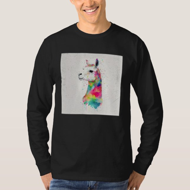 Camiseta Cute Rainbow Llama Paint Splatter Illustration Col (Frente)