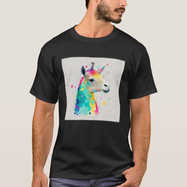 Camiseta Cute Rainbow Llama Paint Splatter Illustration Col (Frente)