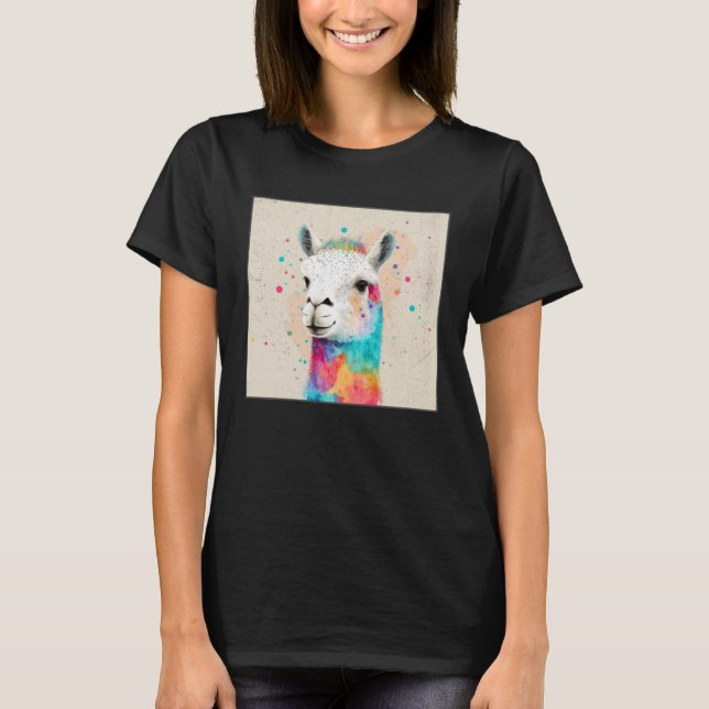 Camiseta Cute Rainbow Llama Paint Splatter Illustration Col (Frente)
