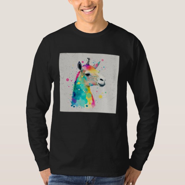 Camiseta Cute Rainbow Llama Paint Splatter Illustration Col (Frente)