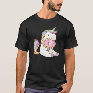 Camiseta Cute Rainbow Unicorn Eating Donut For Girls Kids