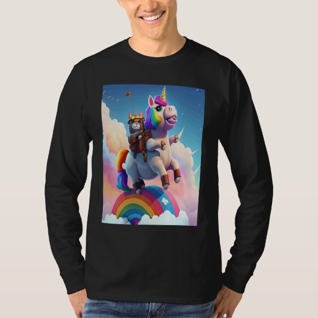 Camiseta Cute Rainbow Unicorn Otter Riding A Unicorn (Frente)