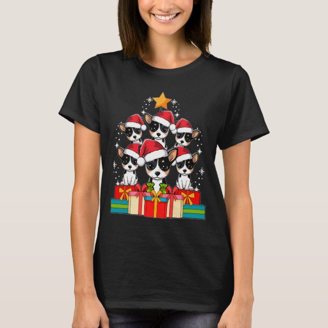 Camiseta Cute Rat Terrier Le Dog Christmas Tree Xmas Hat Lo (Frente)