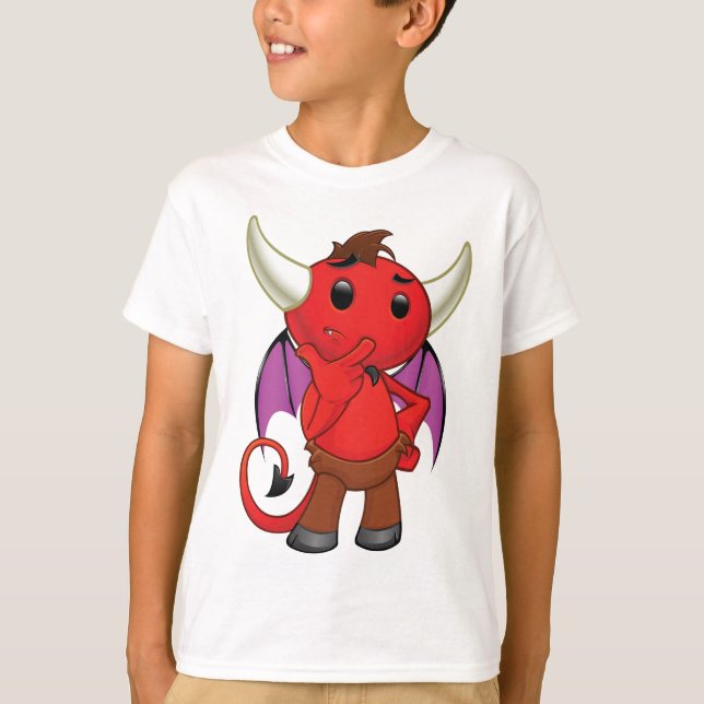 Camiseta Cute Red Devil Character Thinking Mischievous (Frente)