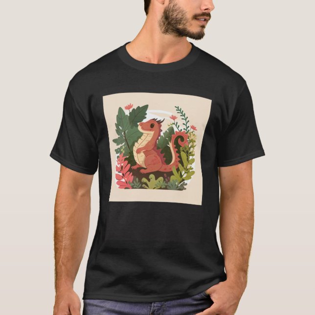 Camiseta Cute Red Dragon in a garden forest (Frente)
