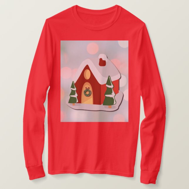 Camiseta Cute Red Gingerbread House Christmas Holiday (Frente do Design)