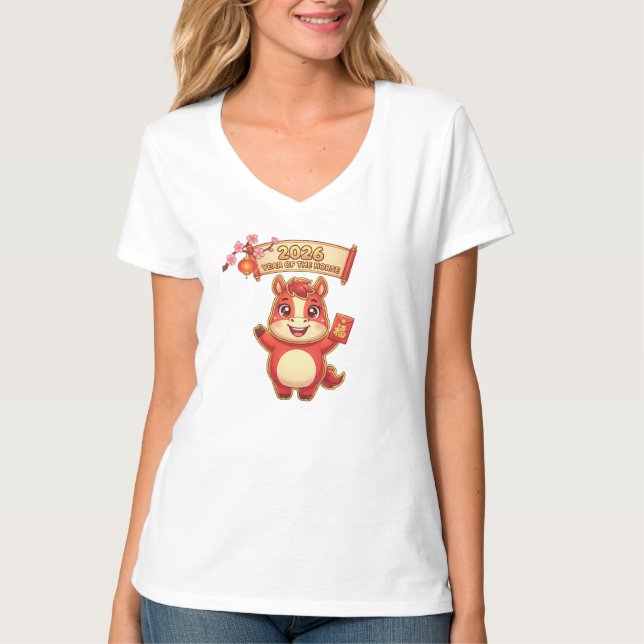 Camiseta Cute Red Horse 2026 Year Of Te Horse (Frente)