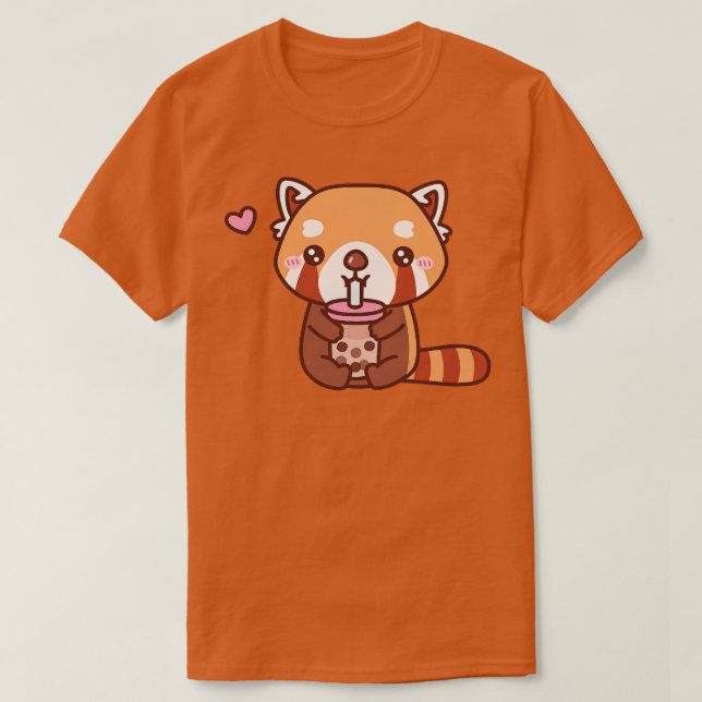 Camiseta Cute Red Panda Adora Chá Bebendo (Frente do Design)