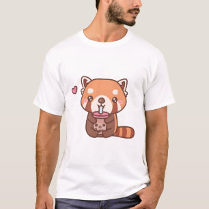 Camiseta Cute Red Panda Adora Chá Bebendo