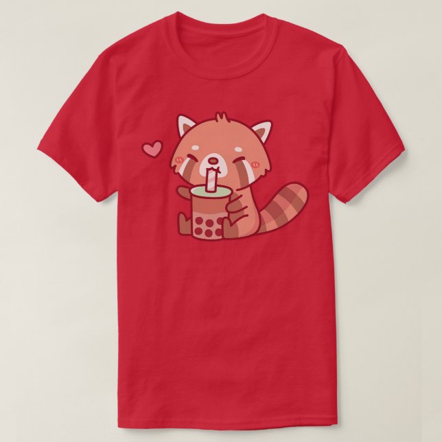 Camiseta Cute Red Panda Adora Chá Bebendo (Frente do Design)