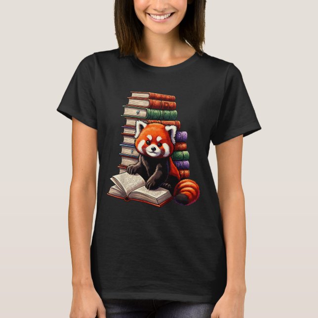 Camiseta Cute Red Panda Reading Book Animal Bookworm  (Frente)