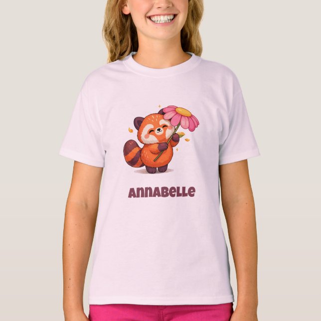 Camiseta Cute Red Panda with Flower  (Frente)