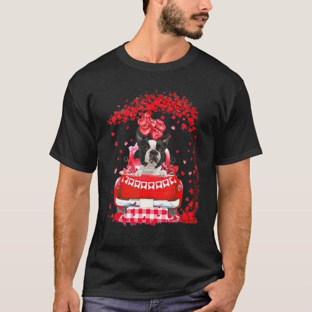 Camiseta Cute Red Truck Boston Terrier Valentines Day Costu (Frente)