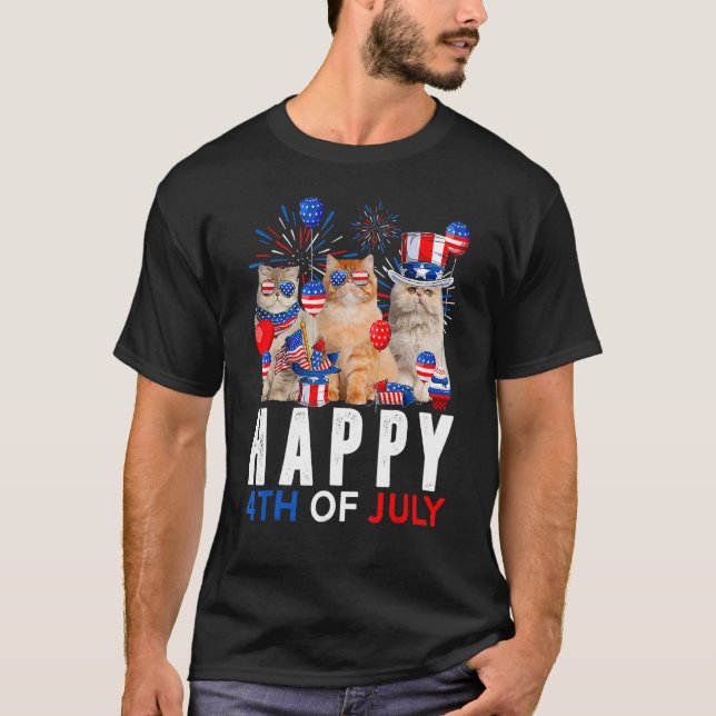 Camiseta Cute Red White Blue Persian Cat Patriotic Happy 4t (Frente)