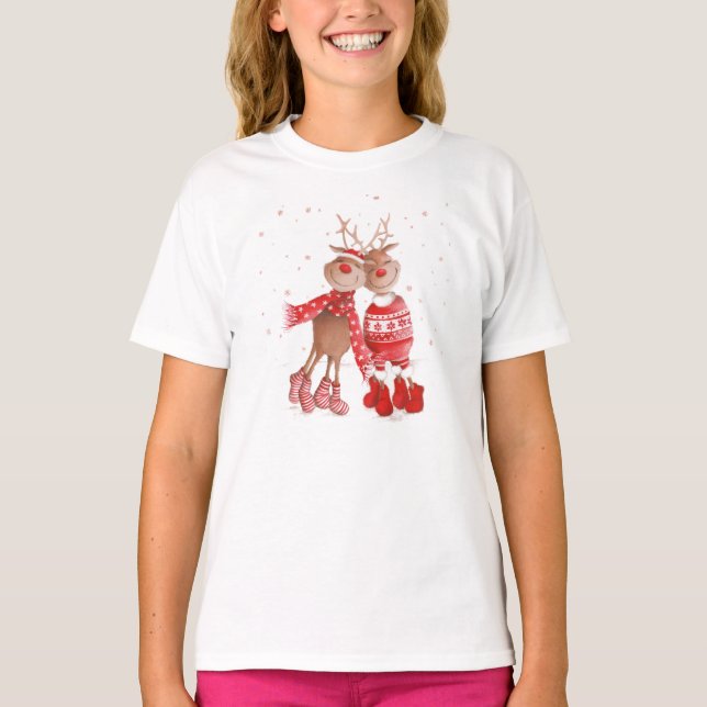 Camiseta Cute Reindeer Christmas Sweatshirt – Cozy 3D (Frente)
