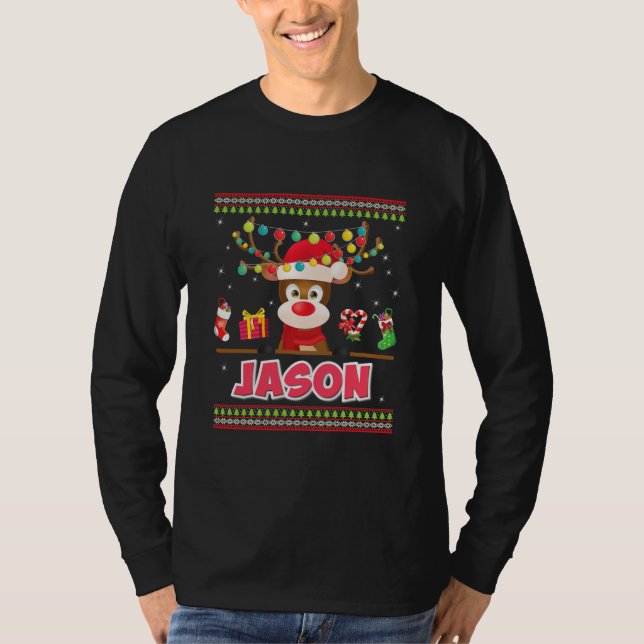 Camiseta Cute Reindeer Jason Feliz Papais noeis de Natal (Frente)