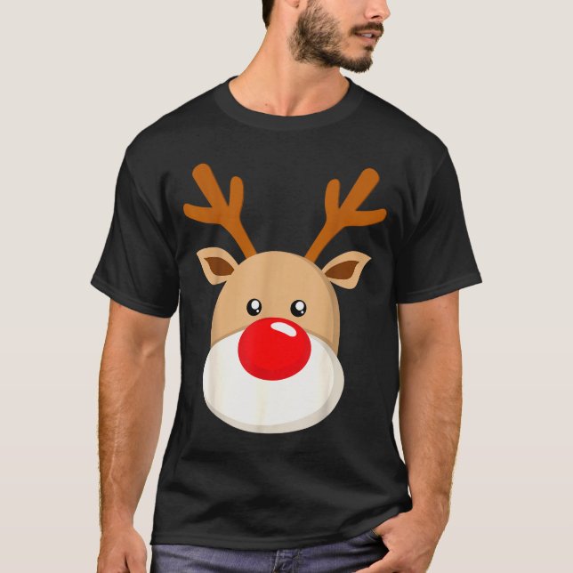 Camiseta Cute Reindeer Rudolph Red Nose Christmas Antlers  (Frente)
