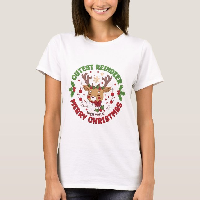 Camiseta Cute Reindeer Wish You A Merry Christmas (Frente)