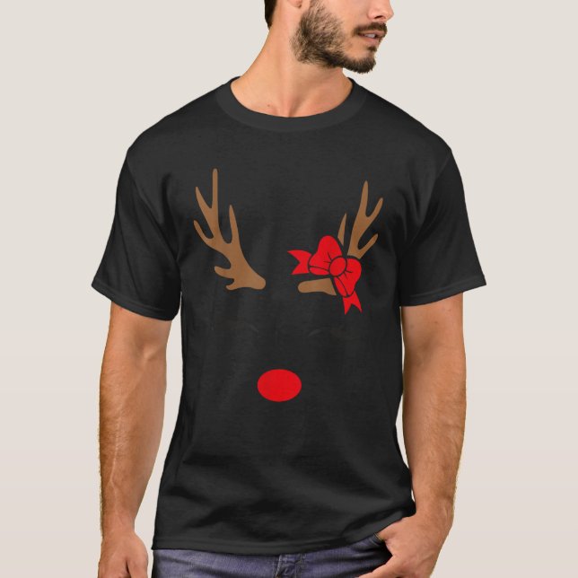 Camiseta Cute Reindeer With Bow For Girls Christmas Idea  (Frente)