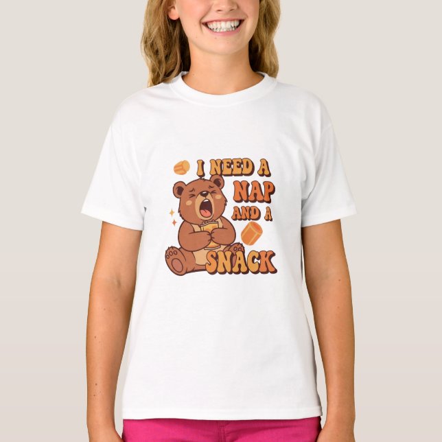 Camiseta Cute Retro Bear Snack Lover Girls T-Shirt (Frente)