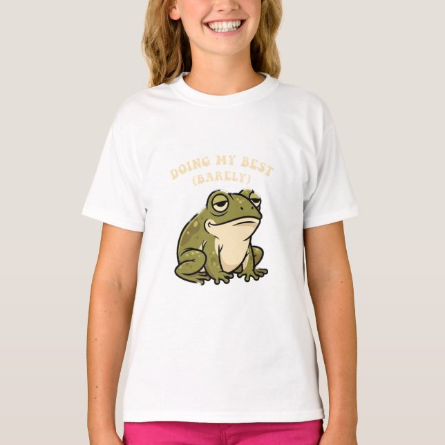 Camiseta Cute Retro Frog Barely Trying Girls T-Shirt (Frente)