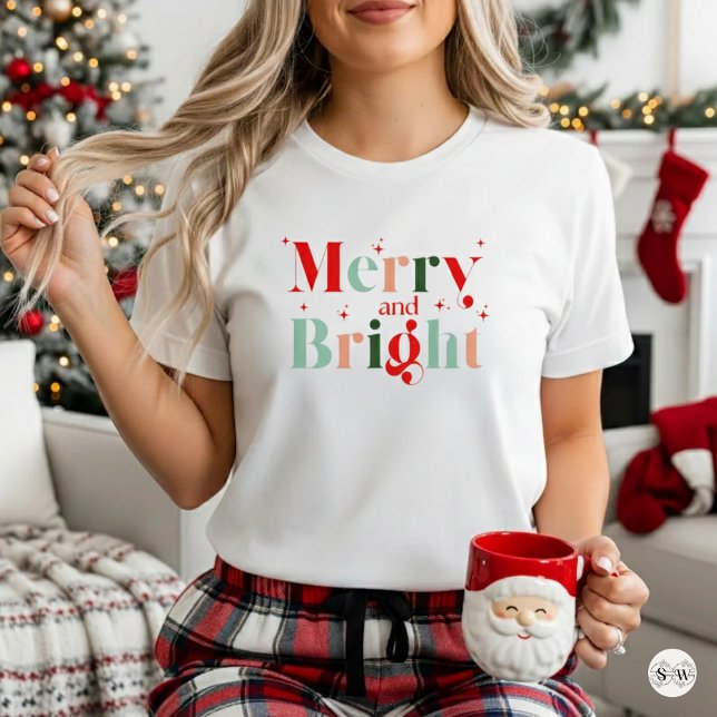Camiseta Cute Retro Merry and Bright Christmas (Criador carregado)
