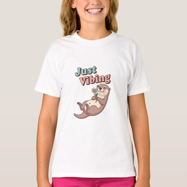 Camiseta Cute Retro Otter Chill Girls T-Shirt (Frente)