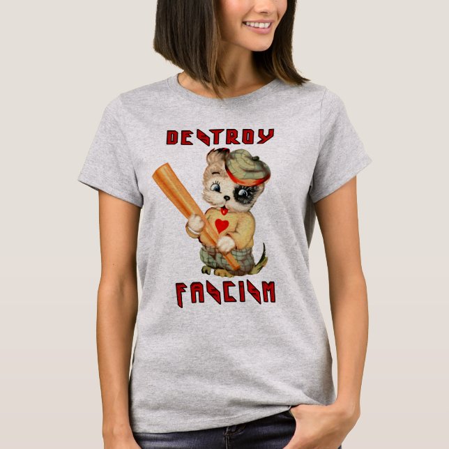 Camiseta Cute Retro Puppy - Destruir fascismo (Frente)