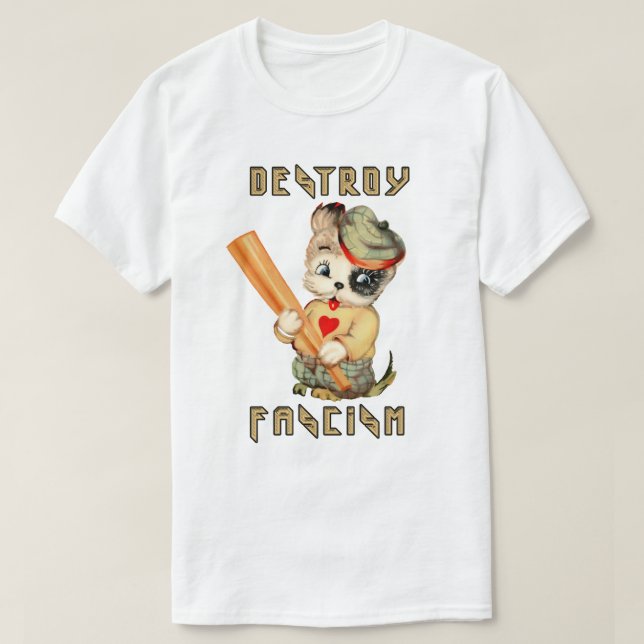Camiseta Cute Retro Puppy - Destruir fascismo (Frente do Design)