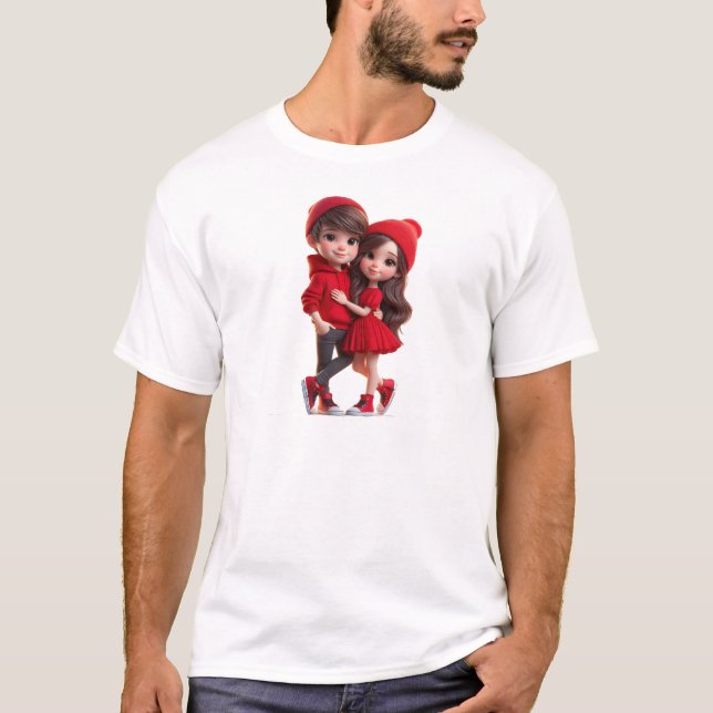 Camiseta Cute Romantic Couple T-Shirt – Valentine Love  (Frente)