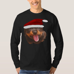 Camiseta Cute Rottweiler Pup Vestindo Holiday Santa Hat
