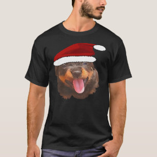 Camiseta Cute Rottweiler Pup Vestindo Holiday Santa Hat