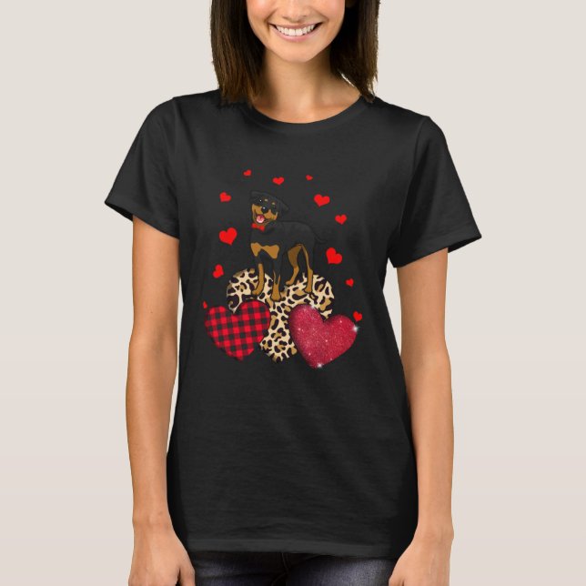 Camiseta Cute Rottweiler With Leopard Red Plaid Heart  Idea (Frente)