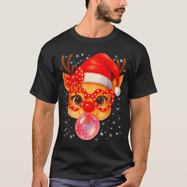Camiseta Cute Rudolph Red Nose Bubble Gum Christmas Xmas Gi (Frente)