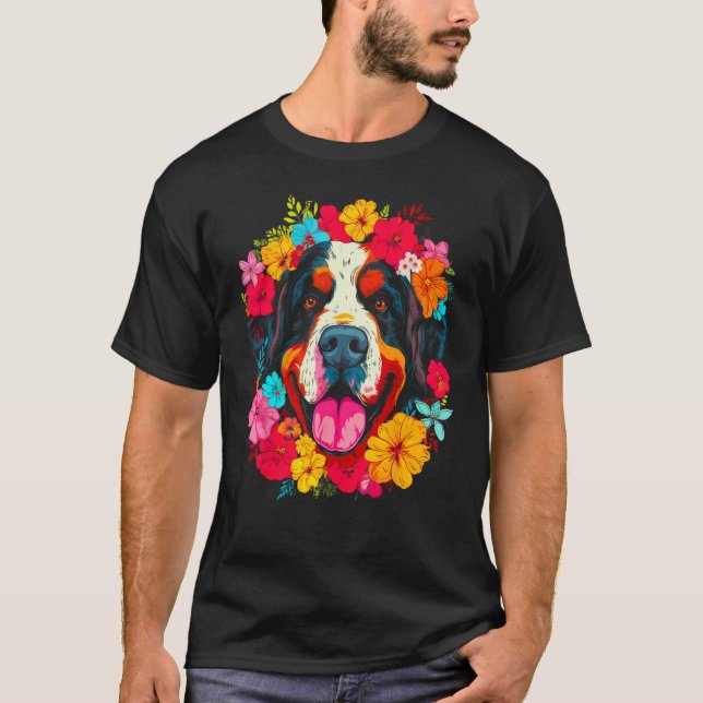Camiseta Cute Saint Bernard Dog Flower (Frente)
