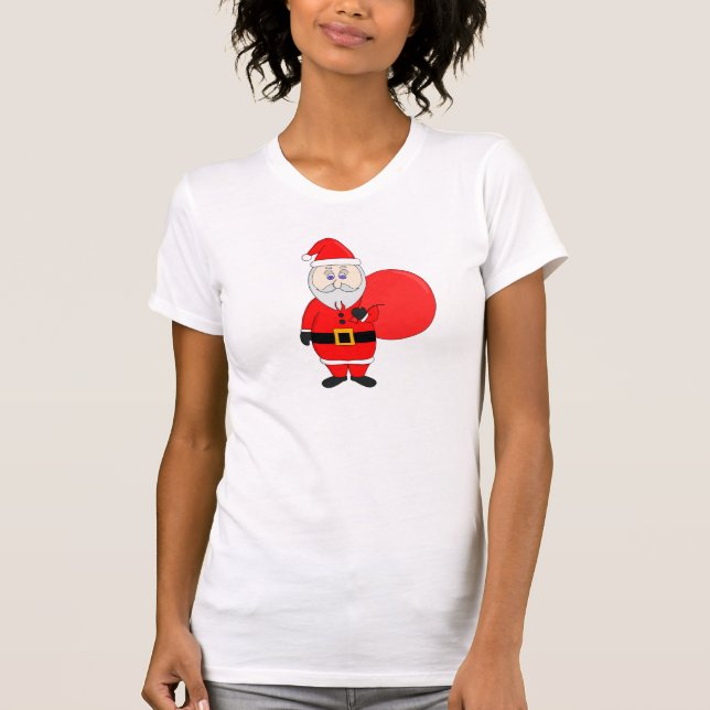 Camiseta Cute Santa Claus Holding Bag of Gifts (Frente)