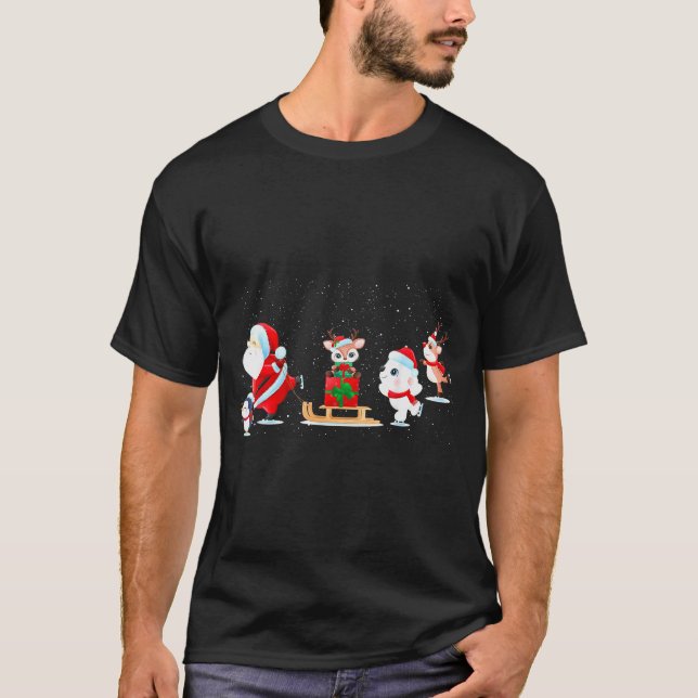 Camiseta Cute Santa Claus Ice Skating With Friends - Family (Frente)