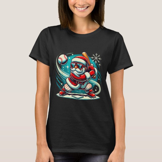 Camiseta Cute Santa Claus Playing Baseball Boys Kids Teens  (Frente)