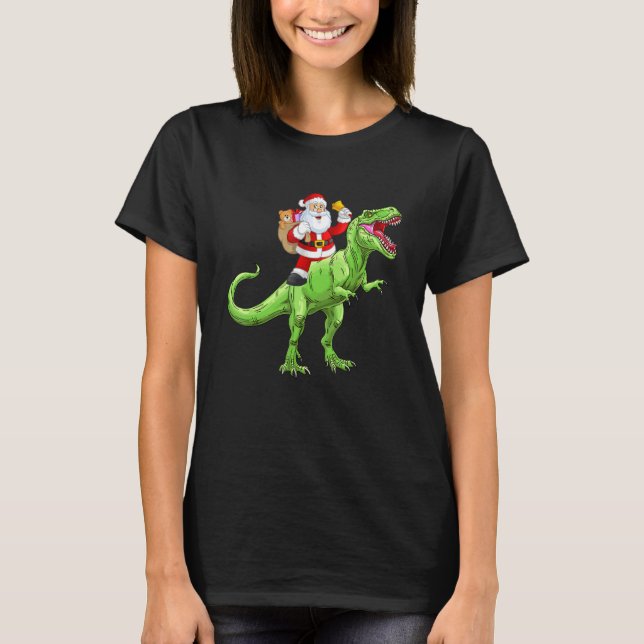 Camiseta Cute Santa Claus Riding Dinosaur rex Boys Christma (Frente)