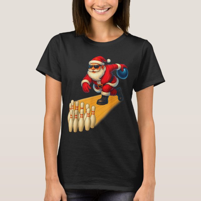 Camiseta Cute Santa Playing Bowling Ball And Ns Bowler Chri (Frente)