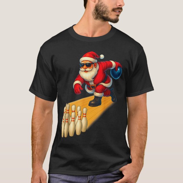 Camiseta Cute Santa Playing Bowling Ball And Ns Bowler Chri (Frente)