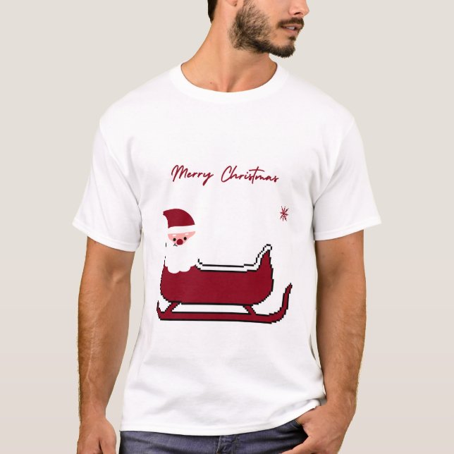 Camiseta Cute Santa Sleigh Merry Christmas T-Shirt (Frente)