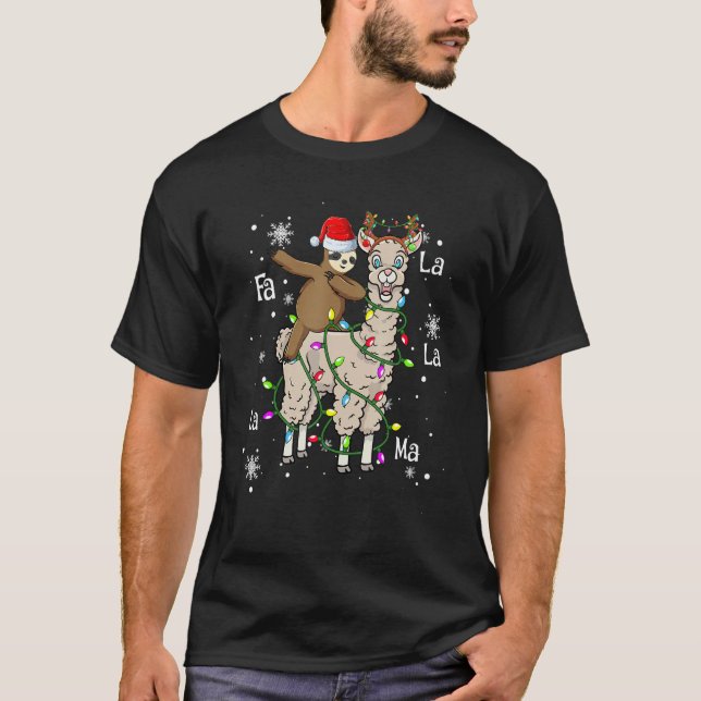 Camiseta Cute Santa Sloth Riding Llama Christmas Lights Paj (Frente)